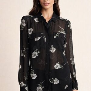 Banana Republic Black Floral Sheer Shirt
